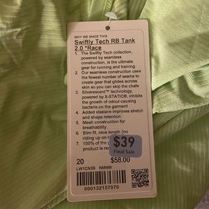 Lululemon Swiftly Racerback 2.0 Tank Race Length 20 NWT NMNM